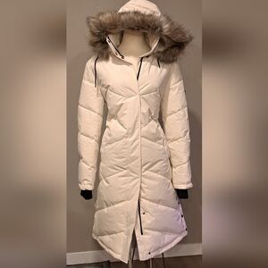ROXY Buttercream Women's White Fur-Trimmed Hooded Coat SZ XL